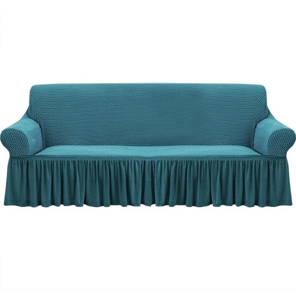 SOGA 4-Seater Blue Sofa Cover with Ruffled Skirt Couch Protector High Stretch Lounge Slipcover Home Decor