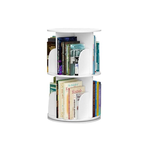 Lauft 2-Tier Round Rotating Swivel Bookshelf Bookcase Cabinet White 39 x 39 x 67cm