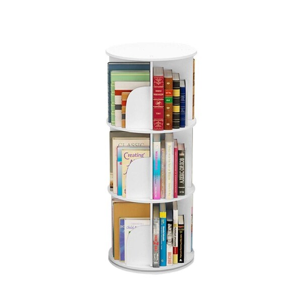 Lauft 3-Tier Round Rotating Swivel Bookshelf Bookcase Cabinet White 39 x 39 x 98cm