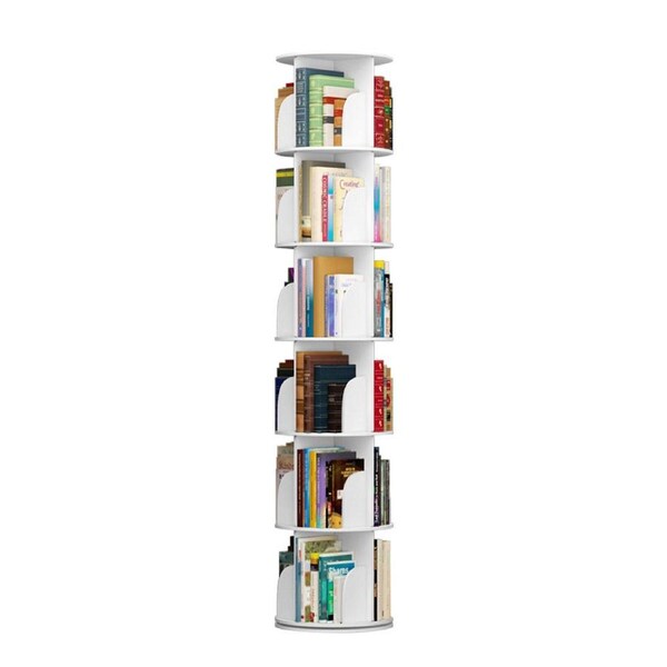 Lauft 6-Tier Round Rotating Swivel Bookshelf Bookcase Cabinet White 39 x 39 x 191cm