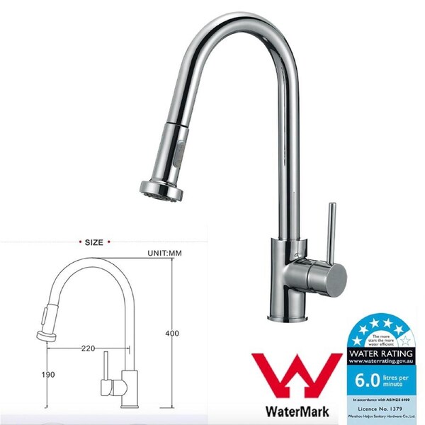 Watermark WELS Kitchen Laundry Pull Out Tall Mixer Tap Sink Vanity Faucet Chrome