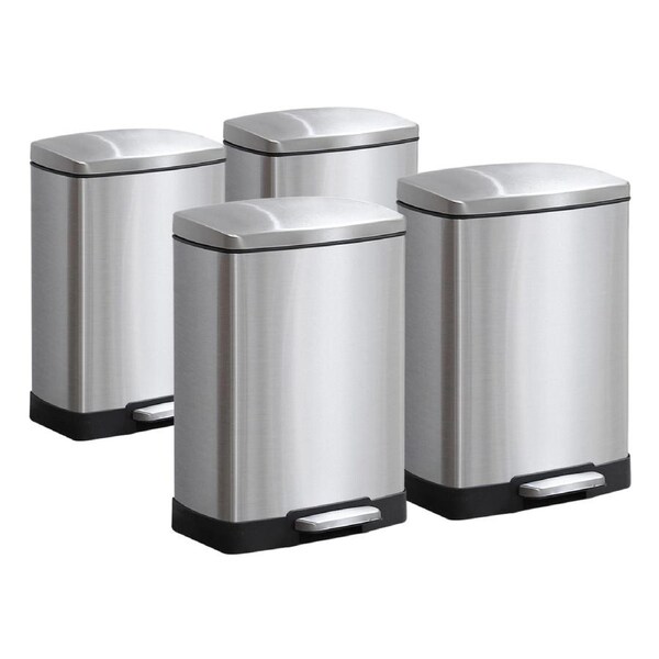 SOGA 4-Pack 12L Silver Stainless Steel Foot Pedal Trash Bin