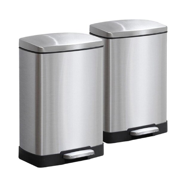 SOGA 2-Pack 12L Silver Stainless Steel Foot Pedal Trash Bin