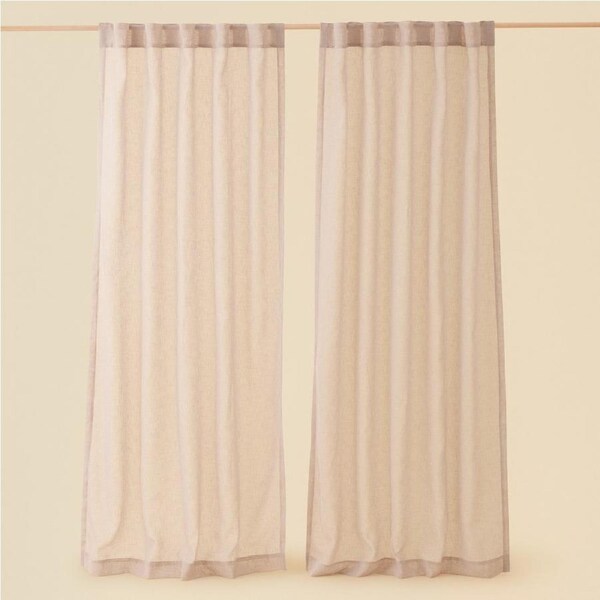 Openook Linen Look Sheer Curtains 2 Pieces - French Oak