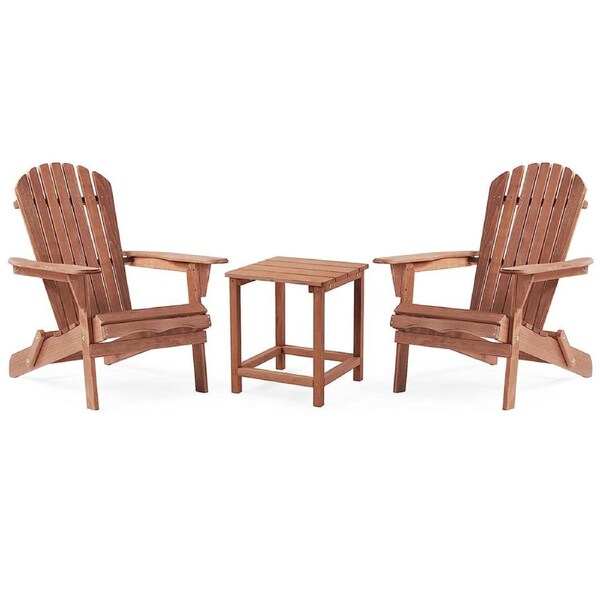 Adirondack Folding 2 x Chair 1 x Table Set - Brown