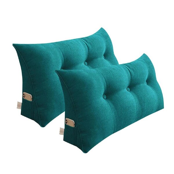 SOGA 2X 100cm Blue Green Triangular Wedge Bed Pillow Headboard Backrest Bedside Tatami Cushion Home Decor