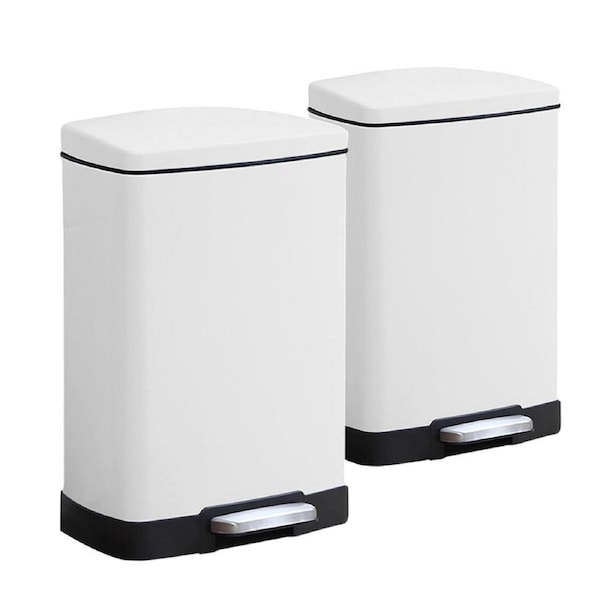 SOGA 2-Pack 12L White Stainless Steel Foot Pedal Trash Bin