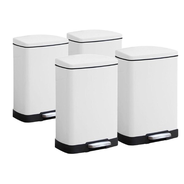 SOGA 4-Pack 12L White Stainless Steel Foot Pedal Trash Bin