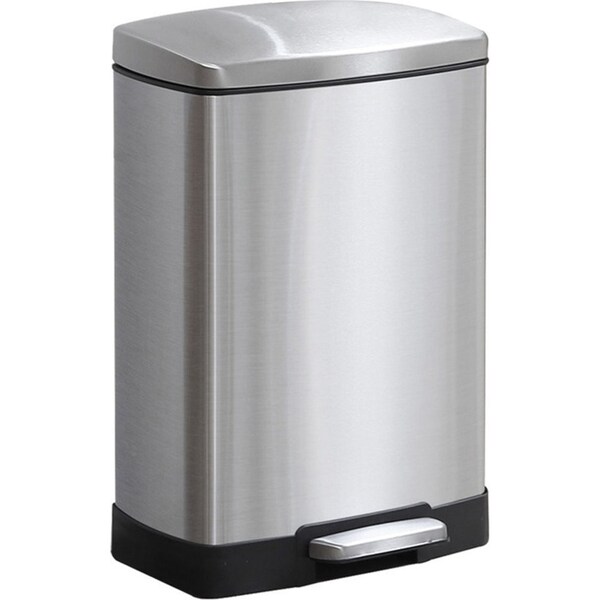 SOGA Foot Pedal Stainless Steel Rubbish Recycling Garbage Waste Trash Bin Rectangular Shape 12L Silver