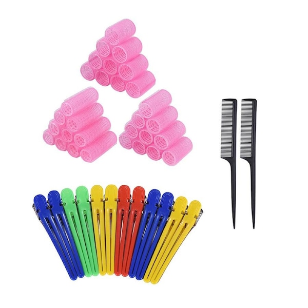 Ozoffer 30Pcs Hair Rollers Set+ 12pcs Self Hairdressing Curler Clips +2 Combs Value Pack