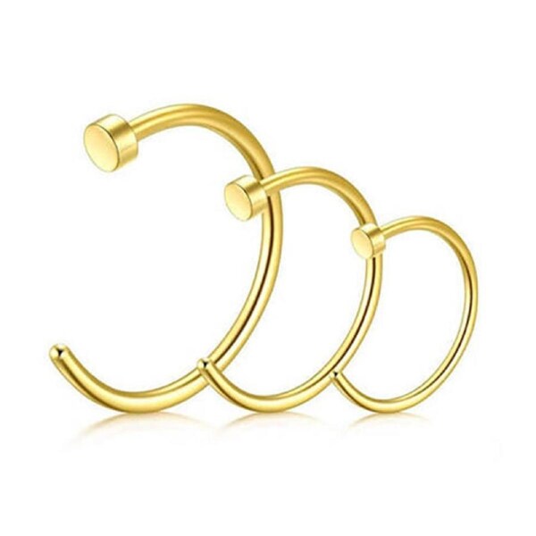 3pcs 6mm 8mm 10mm Gold Surgical Steel Lip Ear Nose Ring Hoop Earrings Body