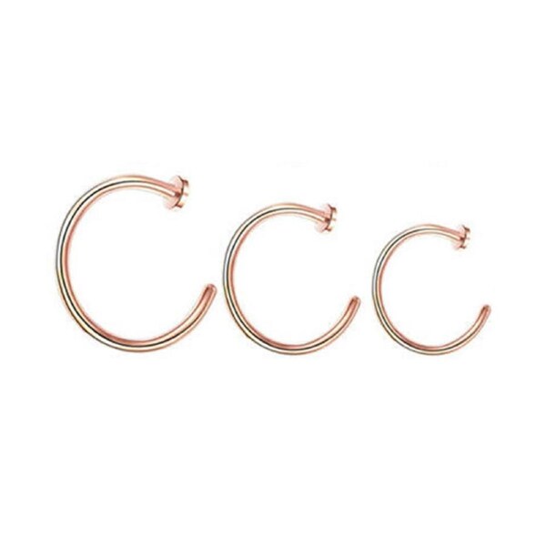 3pcs 6mm 8mm 10mm Rose Gold Surgical Steel Lip Ear Nose Ring Hoop Earrings Body