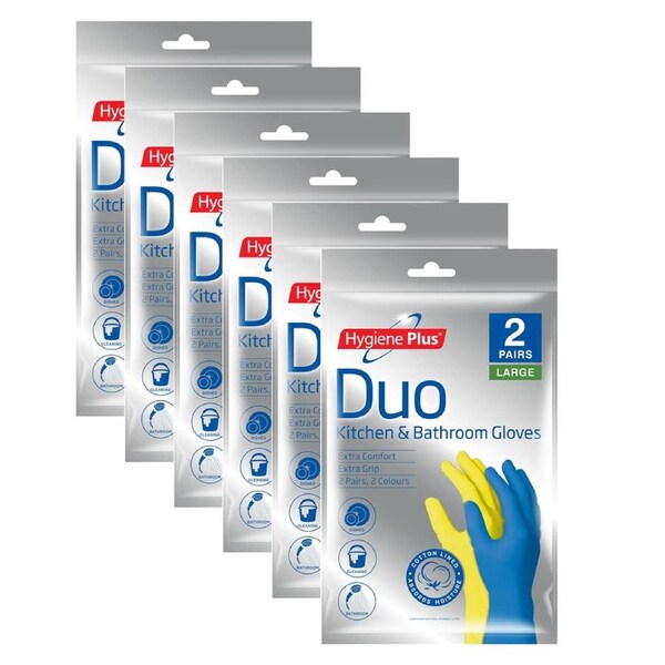 12x Pairs Hygiene Plus Duo Size L Kitchen/Bathroom Latex Cleaning Gloves Asstd