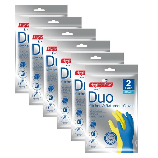 12x Pairs Hygiene Plus Duo Size S Kitchen/Bathroom Latex Cleaning Gloves Asstd