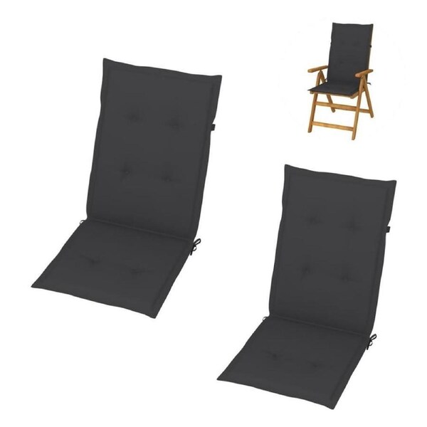 2pc Garden Chair Cushions Patio Seat Pad Long High Back 50cm Home Decor Charcoal