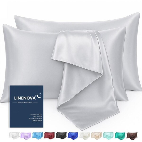 LINENOVA Silk Satin Pillowcases Twin Pack Standard Size 48 x 74 cm 12 Colours Burgundy