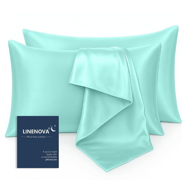LINENOVA Silk Satin Pillowcases Twin Pack Standard Size 48 x 74 cm 12 Colours Sage