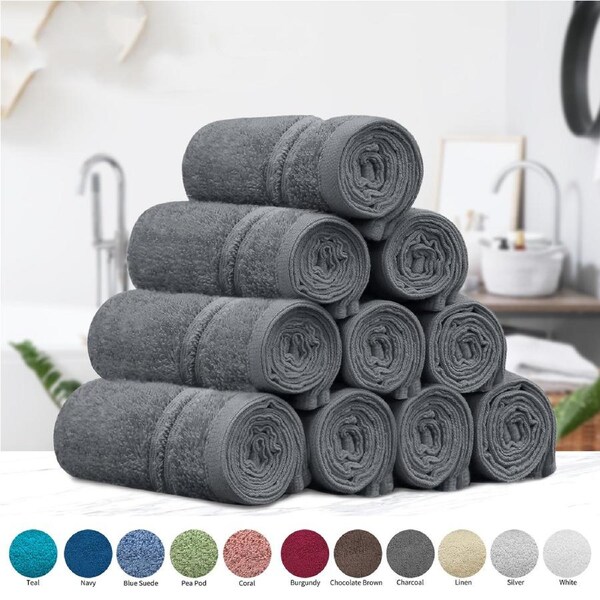 LINENOVA 100% Cotton Face Towels (10 Pack) 450GSM Face Washer Set - Great Value Ribbon Gift Pack Charcoal