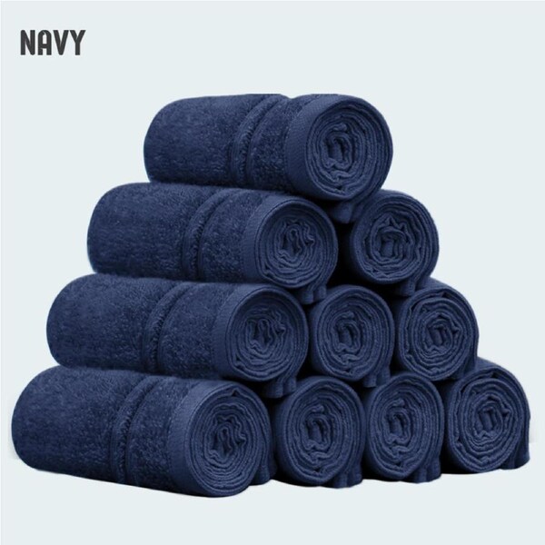 LINENOVA 100% Cotton Face Towels (10 Pack) 450GSM Face Washer Set - Great Value Ribbon Gift Pack Navy