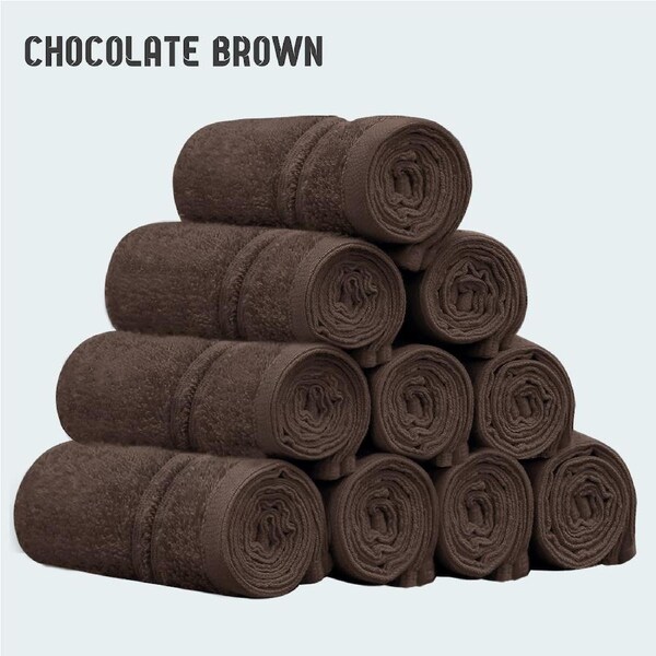 LINENOVA 100% Cotton Face Towels (10 Pack) 450GSM Face Washer Set - Great Value Ribbon Gift Pack Chocolate Brown