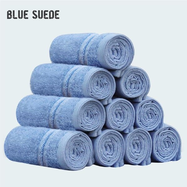 LINENOVA 100% Cotton Face Towels (10 Pack) 450GSM Face Washer Set - Great Value Ribbon Gift Pack Blue suede