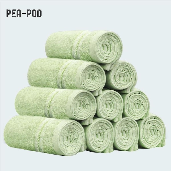 LINENOVA 100% Cotton Face Towels (10 Pack) 450GSM Face Washer Set - Great Value Ribbon Gift Pack Pea-Pod
