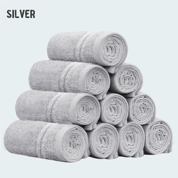 LINENOVA 100% Cotton Face Towels (10 Pack) 450GSM Face Washer Set - Great Value Ribbon Gift Pack Silver