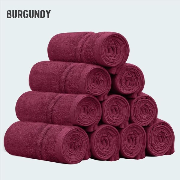 LINENOVA 100% Cotton Face Towels (10 Pack) 450GSM Face Washer Set - Great Value Ribbon Gift Pack Burgundy