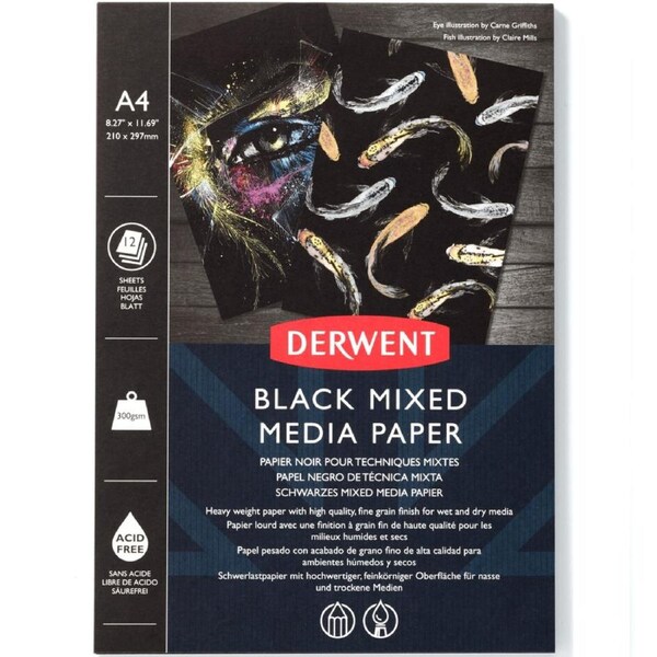 Derwent Black Mixed Media Pad 300gsm 12 Sheets A4