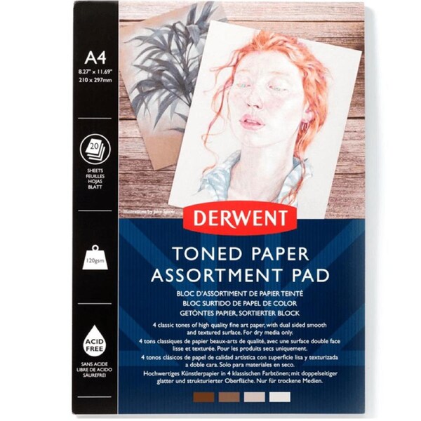 Derwent Mixed Toned Paper Pad 120gsm 4 Mid Tone Colours 20 Sheets A4