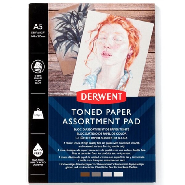 Derwent Mixed Toned Paper Pad 120gsm 4 Mid Tone Colours 20 Sheets A5
