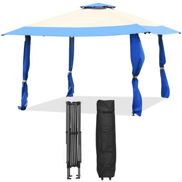 Costway 393x393cm Pop-Up Gazebo Party Wedding Marquee Outdoor Event Tent Adjustable w/Double Roof Blue