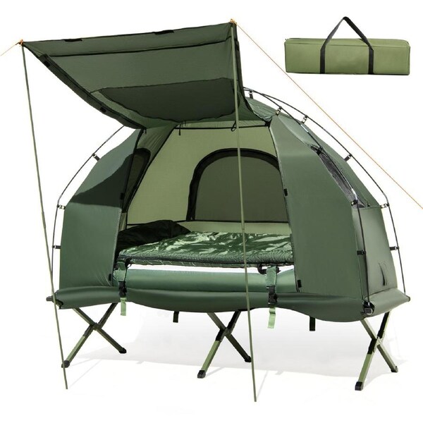 Costway 5-in-1 Camping Tent Stretcher Single Portable Pop-up Tent Cot w/Air Mattress Sleeping Bag 194cm