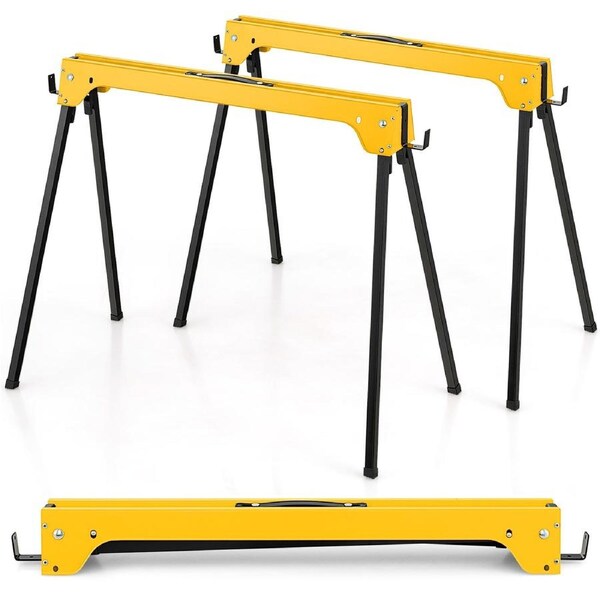 Costway 2x Folding Sawhorse Heavy Duty Metal Cutting Workbench Set Saw Horse Trestle Stand 600kg