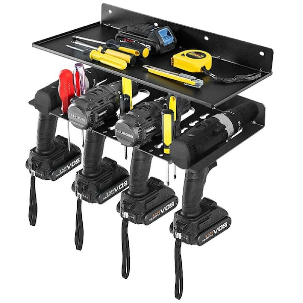 Costway 2PCs Tool Organizer Wall Mounted Tool Storage Shelf Hanger w/4 Slot Drill Holder Garage Workshop