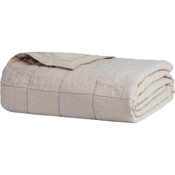 Bambury Linen Quilted Coverlet 260cm x 240cm Pebble - Queen / King