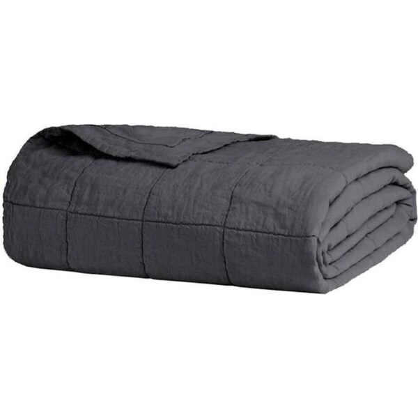 Bambury Linen Quilted Coverlet 260cm x 240cm Charcoal - Queen / King