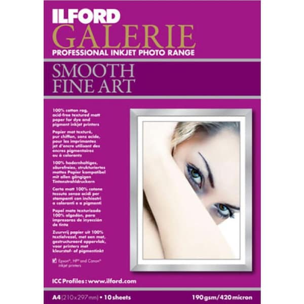 Ilford Galerie Smooth Fine Art Matt Photo Photographic Paper 190gsm A4 10 Sheets IGSFAP