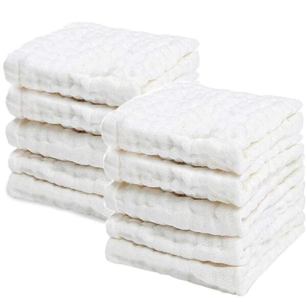 Cotton Muslin Washcloths Newborn Baby Bath Towels, Ultra Soft Reusable Wipes For Baby Shower Gift (10 Pack)