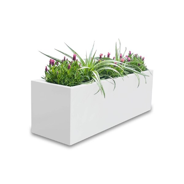 Greenlife Metal Designer Planter Box with Base 900 x 300 x 300mm Vibrant White