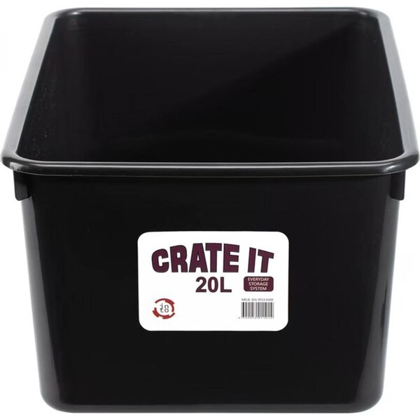 5 x K&A 20L Plastic Crate Storage Container Tub Box Tray Black 44x31x21.5CM