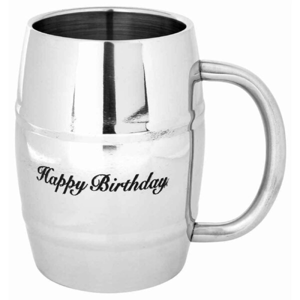 Tankard Beer/Beverage Happy Birthday Stainless Steel Drinking Cup/Mug 400ml