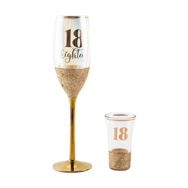 Champange & Shot 18th Celebration/Birthday Stemmed Drinking Glass Set 150ml