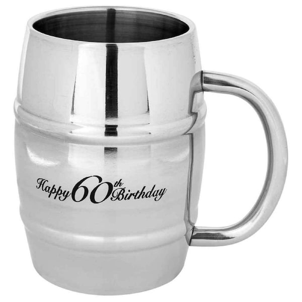Tankard Beer/Beverage Happy 60th Birthday Stainless Steel Drinking Cup 400ml