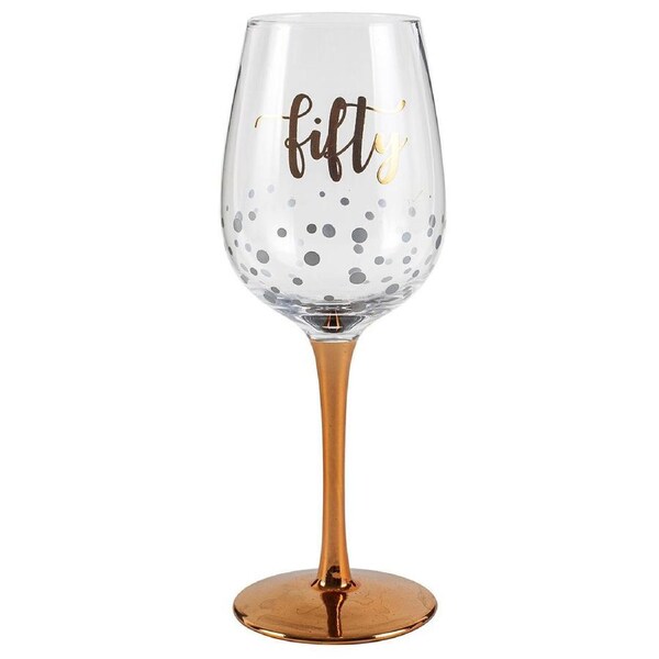 Fifty Rose Gold Stem Red/White Wine Drinking Glass Gold 430ml 50th Birthday