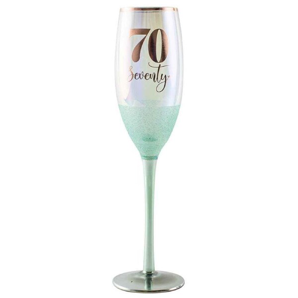 Green Glitterati 70th Celebration/Birthday Champange Stem Drinking Glass 150ml