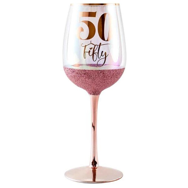 Glitterati 50th Stemmed Birthday/Celebration Drinking Wine Glass Pink 430ml