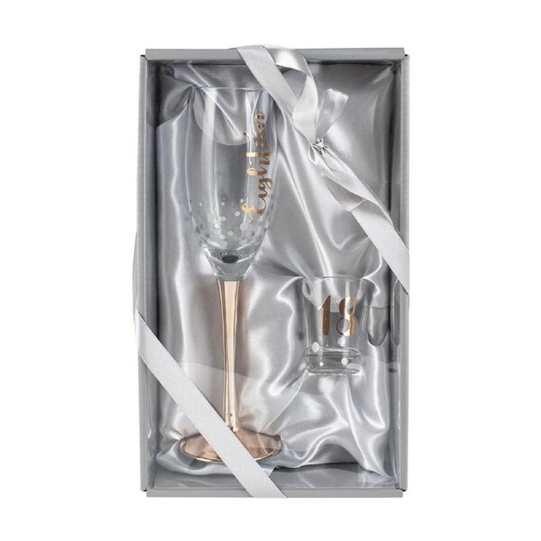 Eighteen Rose Gold Champagne Glass & Shot Glass Set Drinking Cups Gift Box Set