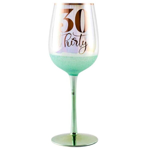 Glitterati 30th Stemmed Birthday/Celebration Drinking Wine Glass Green 430ml