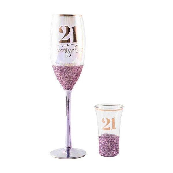 Champange & Shot 21st Celebration/Birthday Stemmed Drinking Glass Set 150ml